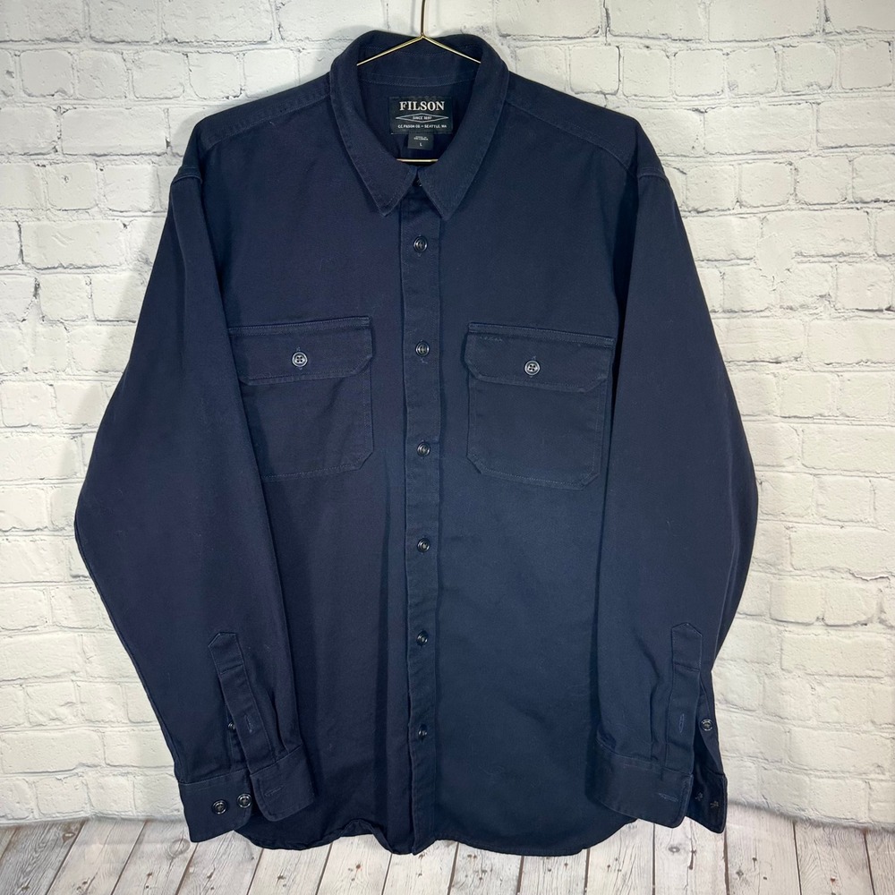 Filson Mens Storm Navy Cotton Twill Field Chino Shirt 11010690 Large